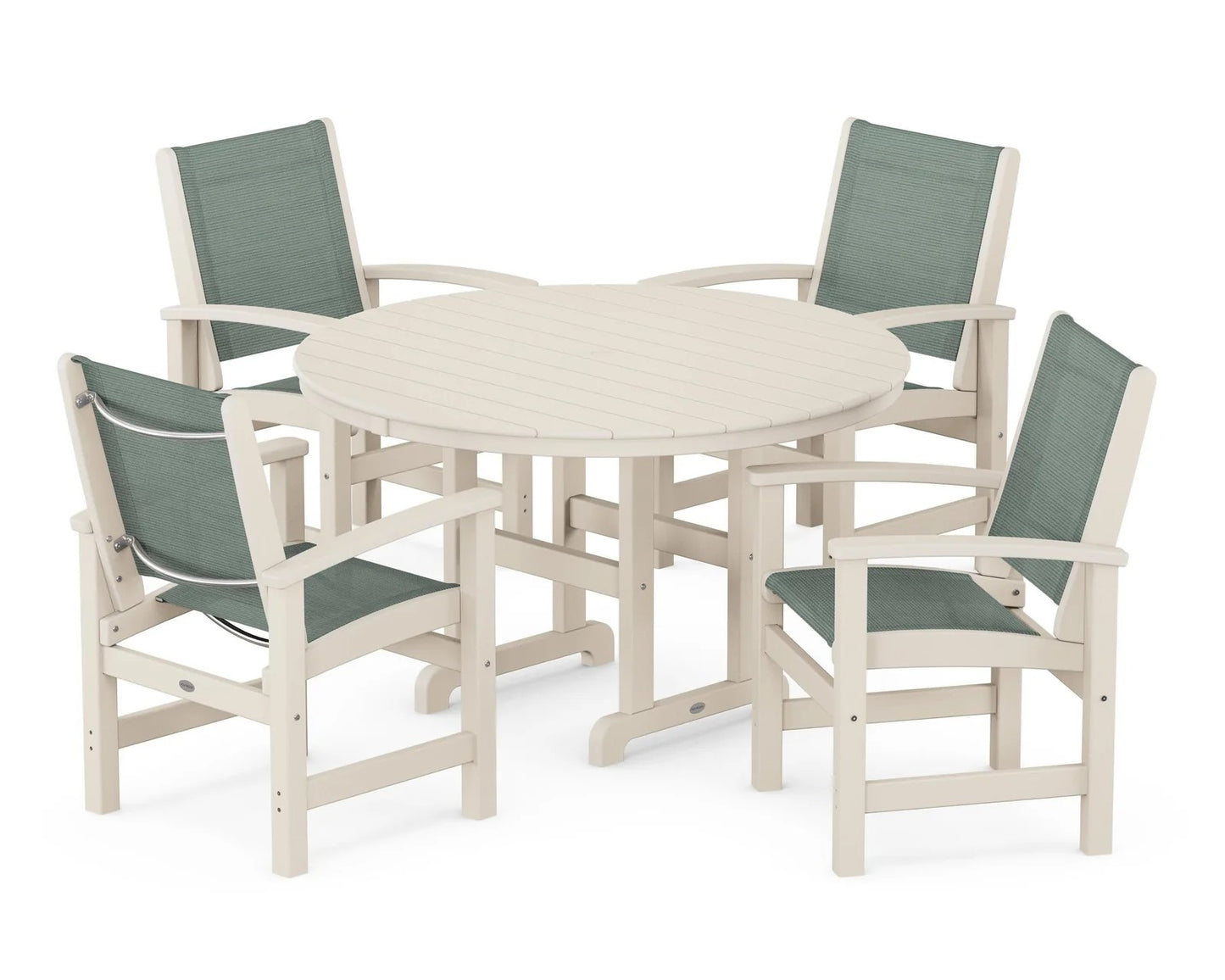 Polywood - Coastal 5-Piece Round Farmhouse Dining Set - FREE SHIPPING