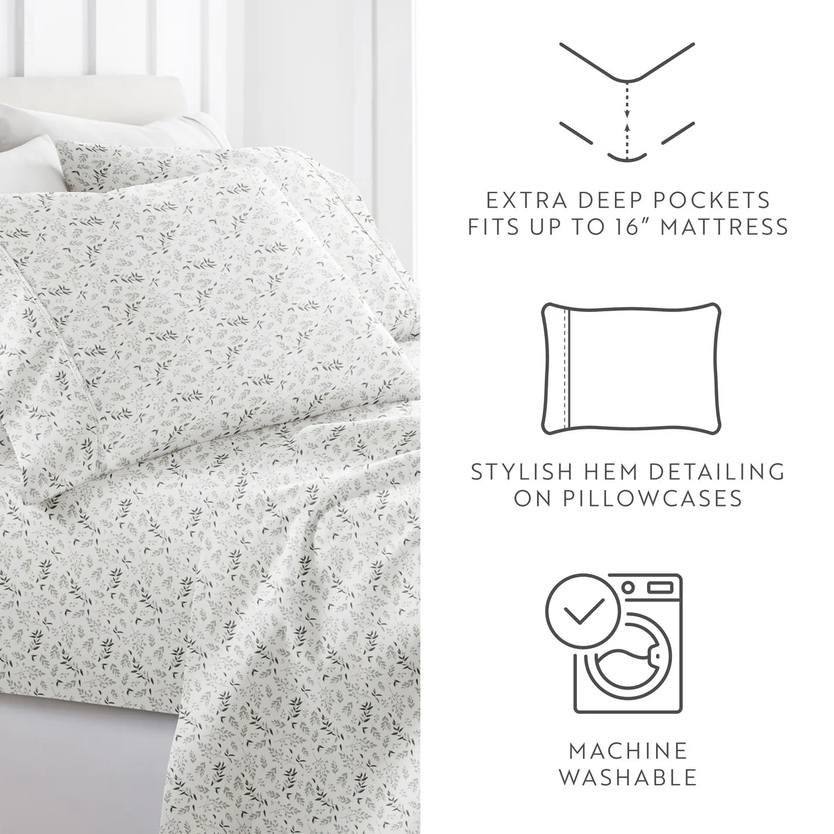 Tossed Foliage 4-Piece Patterned Sheet Set
