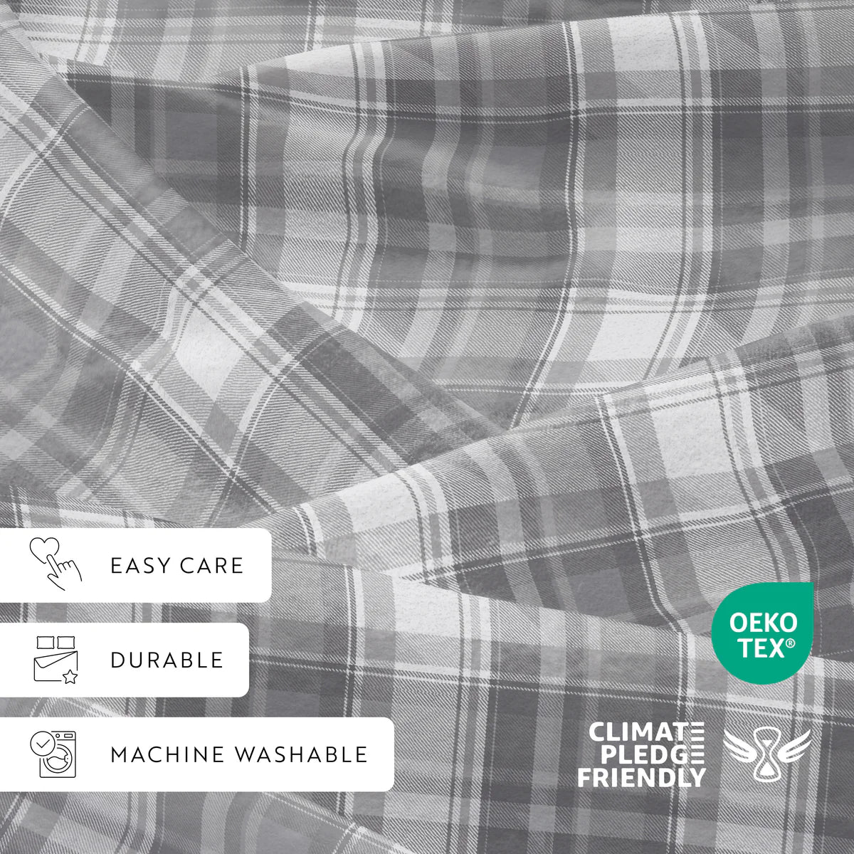 Plaid 4-Piece 100% Cotton Flannel Sheet Set