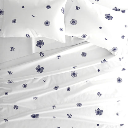 Indigo Flowers 4-Piece Patterned Sheet Set