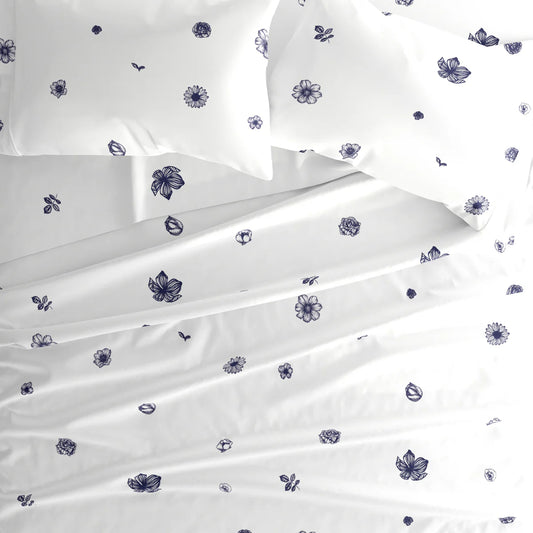 Indigo Flowers 4-Piece Patterned Sheet Set