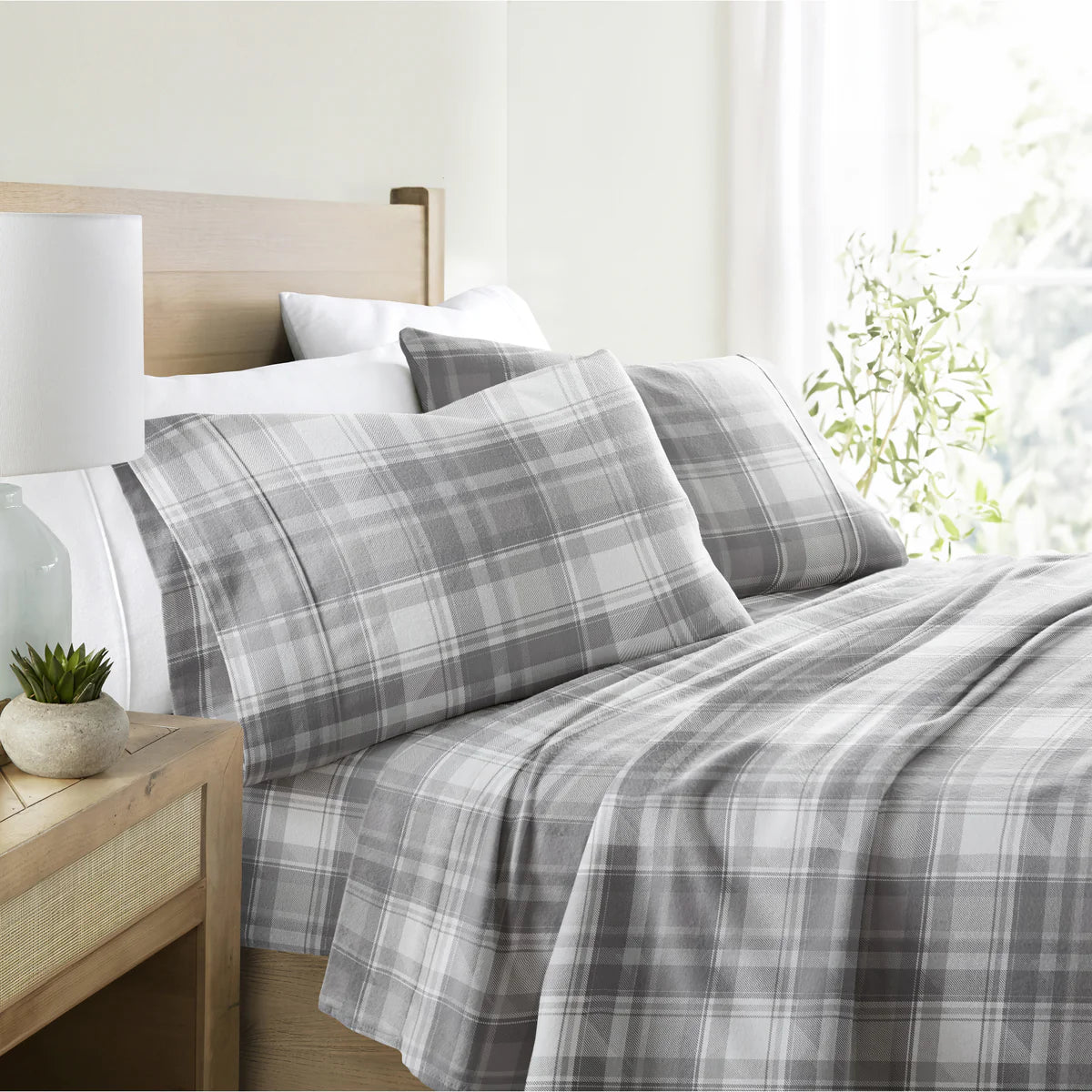 Plaid 4-Piece 100% Cotton Flannel Sheet Set