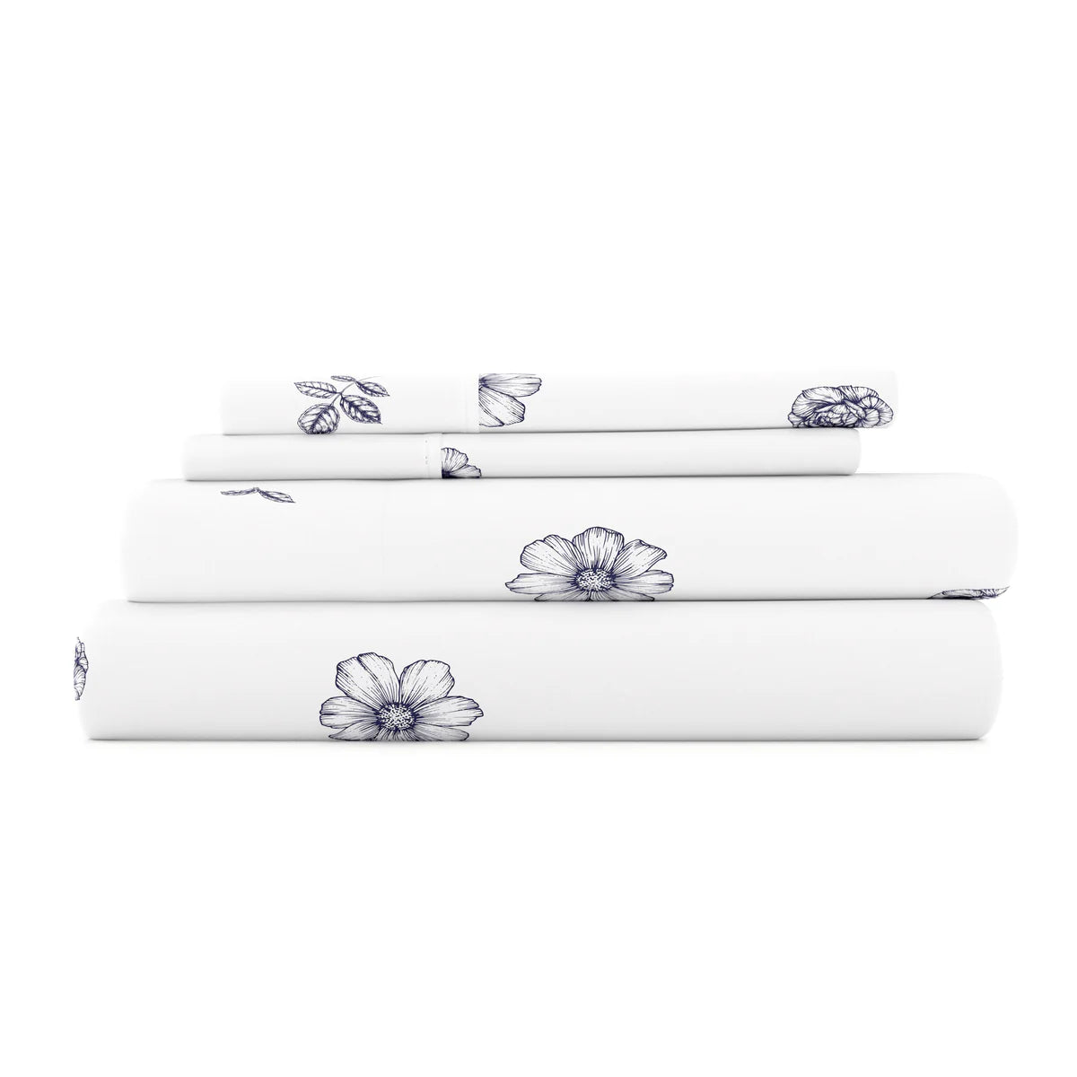 Indigo Flowers 4-Piece Patterned Sheet Set