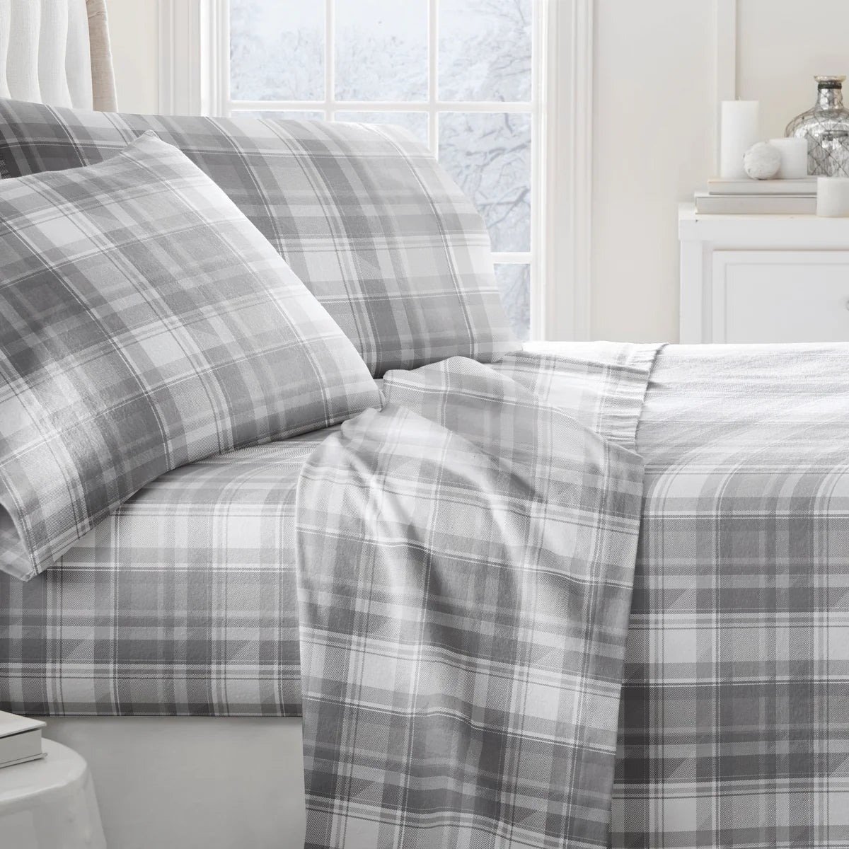 Plaid 4-Piece 100% Cotton Flannel Sheet Set