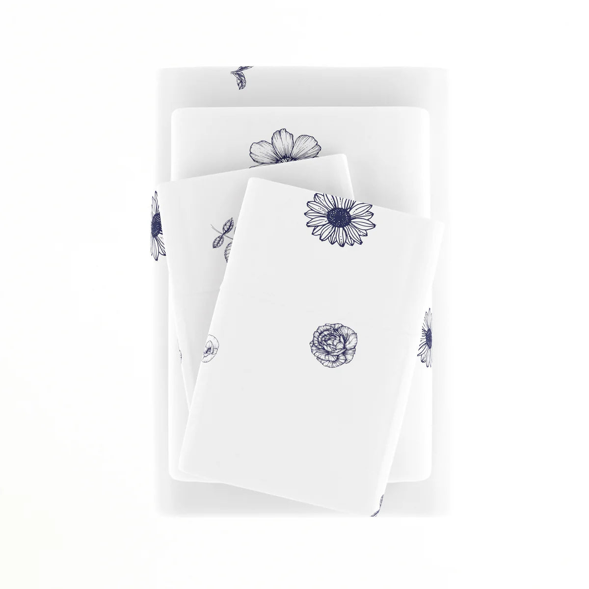 Indigo Flowers 4-Piece Patterned Sheet Set