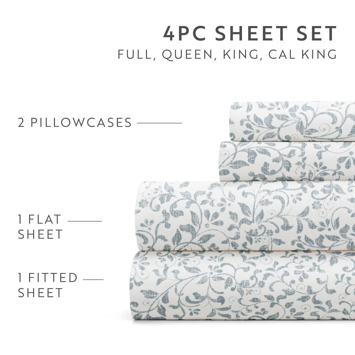 Distressed Vine 4-Piece Patterned Sheet Set
