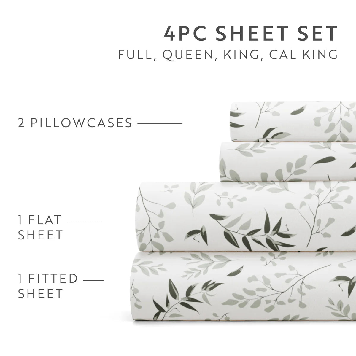 Tossed Foliage 4-Piece Patterned Sheet Set
