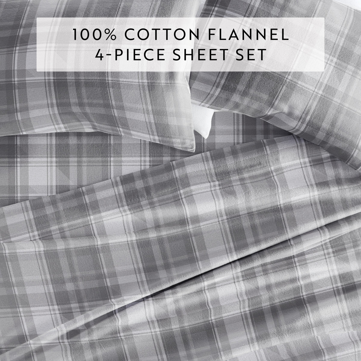 Plaid 4-Piece 100% Cotton Flannel Sheet Set