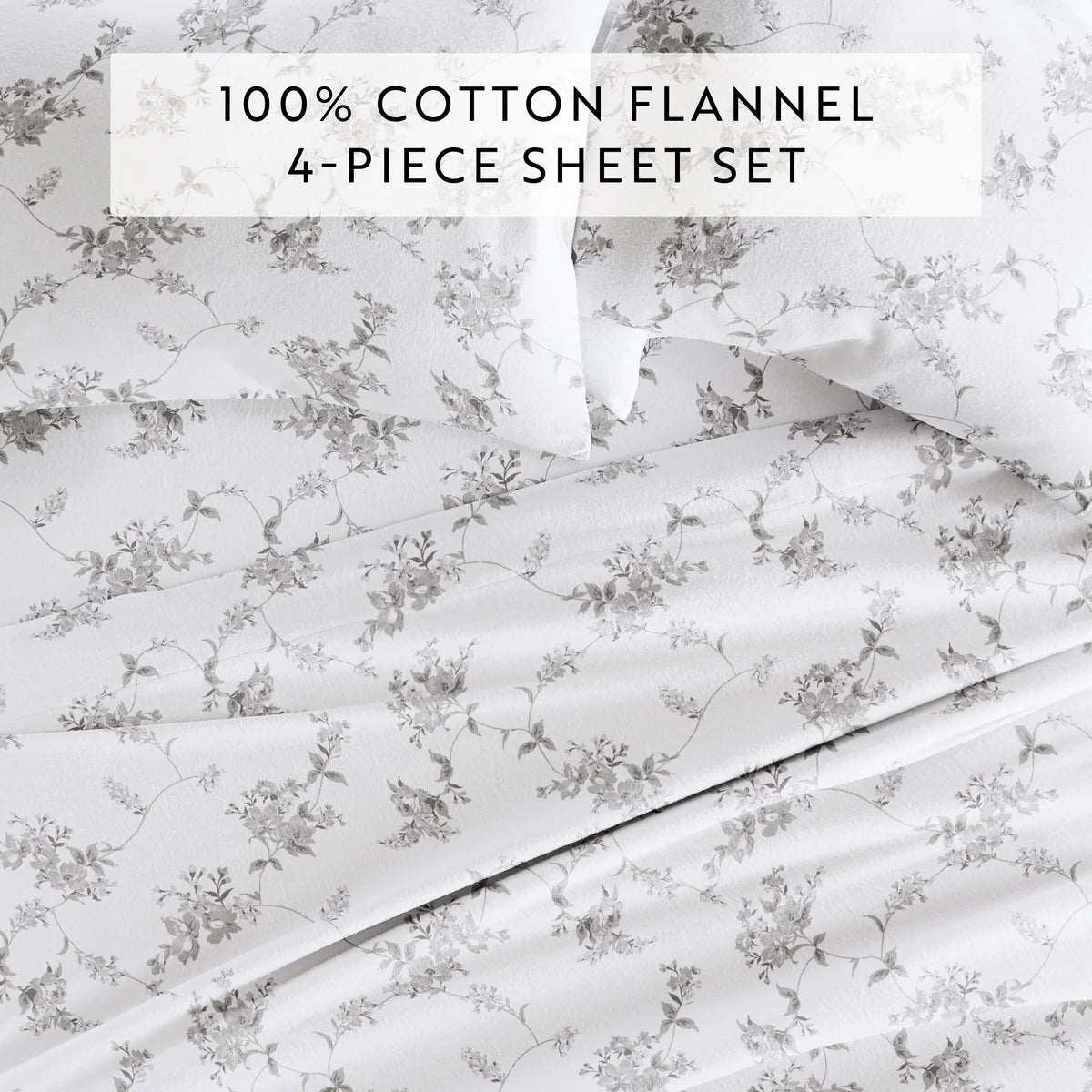 Sylvan Rose 4-Piece 100% Cotton Flannel Sheet Set