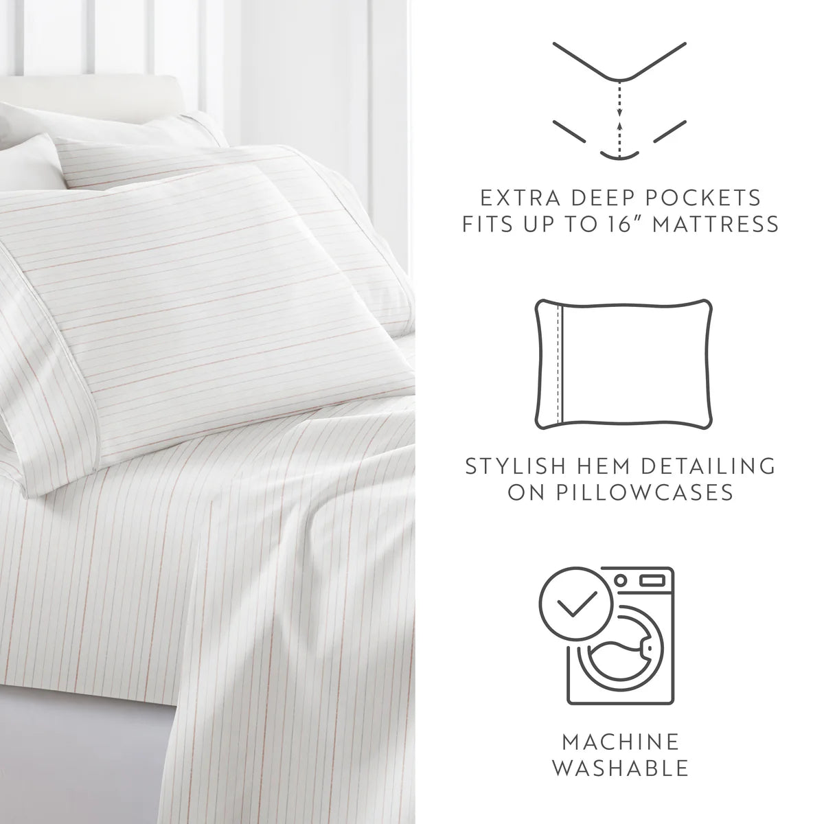 Soft Stitch Stripe 4-Piece Patterned Sheet Set