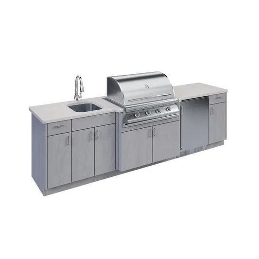 OPEN AIR OUTDOOR KITCHENS - STRAIGHT RUN (2 PREP AREAS & 24” REFRIGERATOR AND SINK)