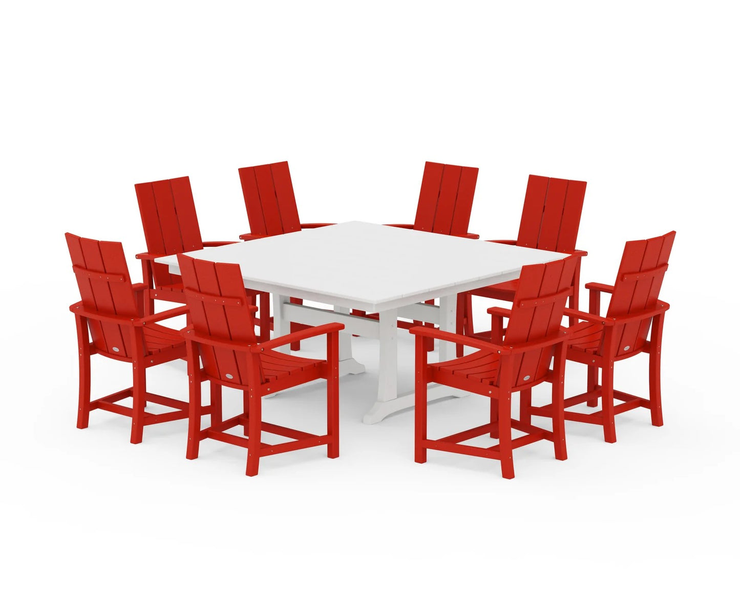 Polywood - Modern Adirondack 9-Piece Farmhouse Trestle Dining Set - FREE SHIPPING