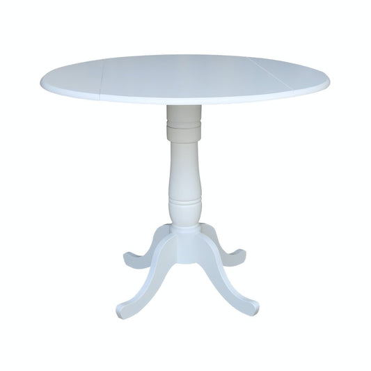 Dining Essentials - 42" Drop Leaf Table Top w/ 36" H Traditional Pedestal w/ Extension in Pure White