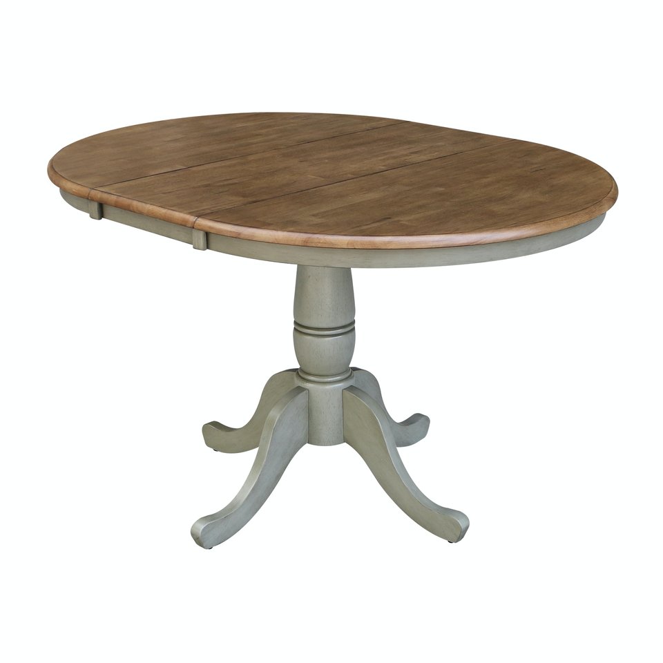 Dining Essentials - 36" Extension Table Top w/ 30" H Traditional Pedestal in Hickory & Stone