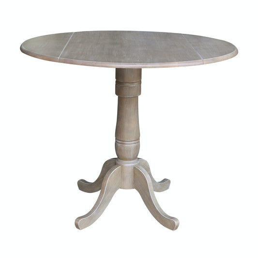 Dining Essentials - 42" Drop Leaf Table Top w/ 36" H Traditional Pedestal w/ Extension in Taupe Gray