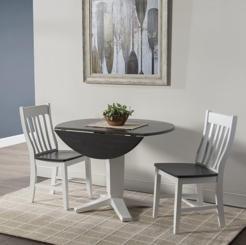 Dining Essentials - 42" Round Drop Leaf Top w/ 30" H Aria Pedestal in Heather Gray & White