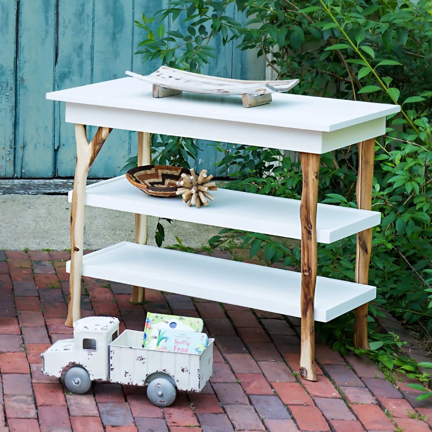 Branch Open Shelf Changing Table in Acacia w/ Snow