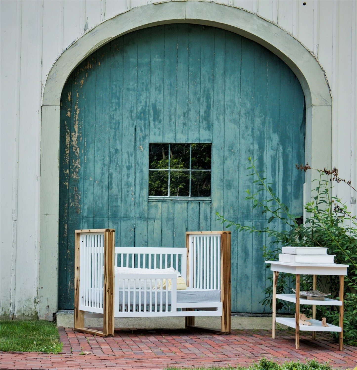 Branch Open Shelf Changing Table in Acacia w/ Snow