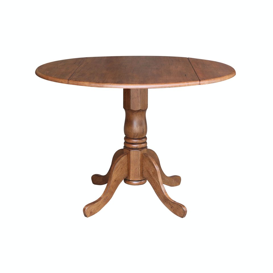 Dining Essentials - Round Drop Leaf Pedestal Table in Bourbon Oak