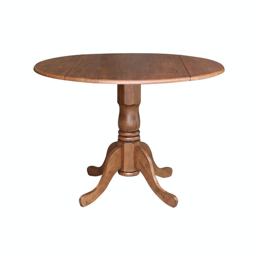 Dining Essentials - Round Drop Leaf Pedestal Table in Bourbon Oak