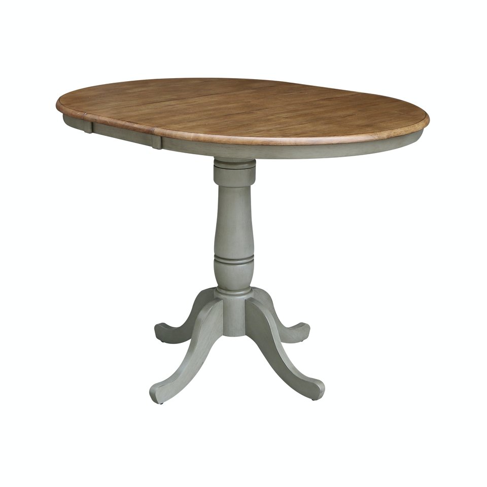 Dining Essentials - 36" Extension Table Top w/ 36" H Traditional Pedestal w/ Extension in Hickory & Stone