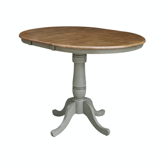Dining Essentials - 36" Extension Table Top w/ 36" H Traditional Pedestal w/ Extension in Hickory & Stone