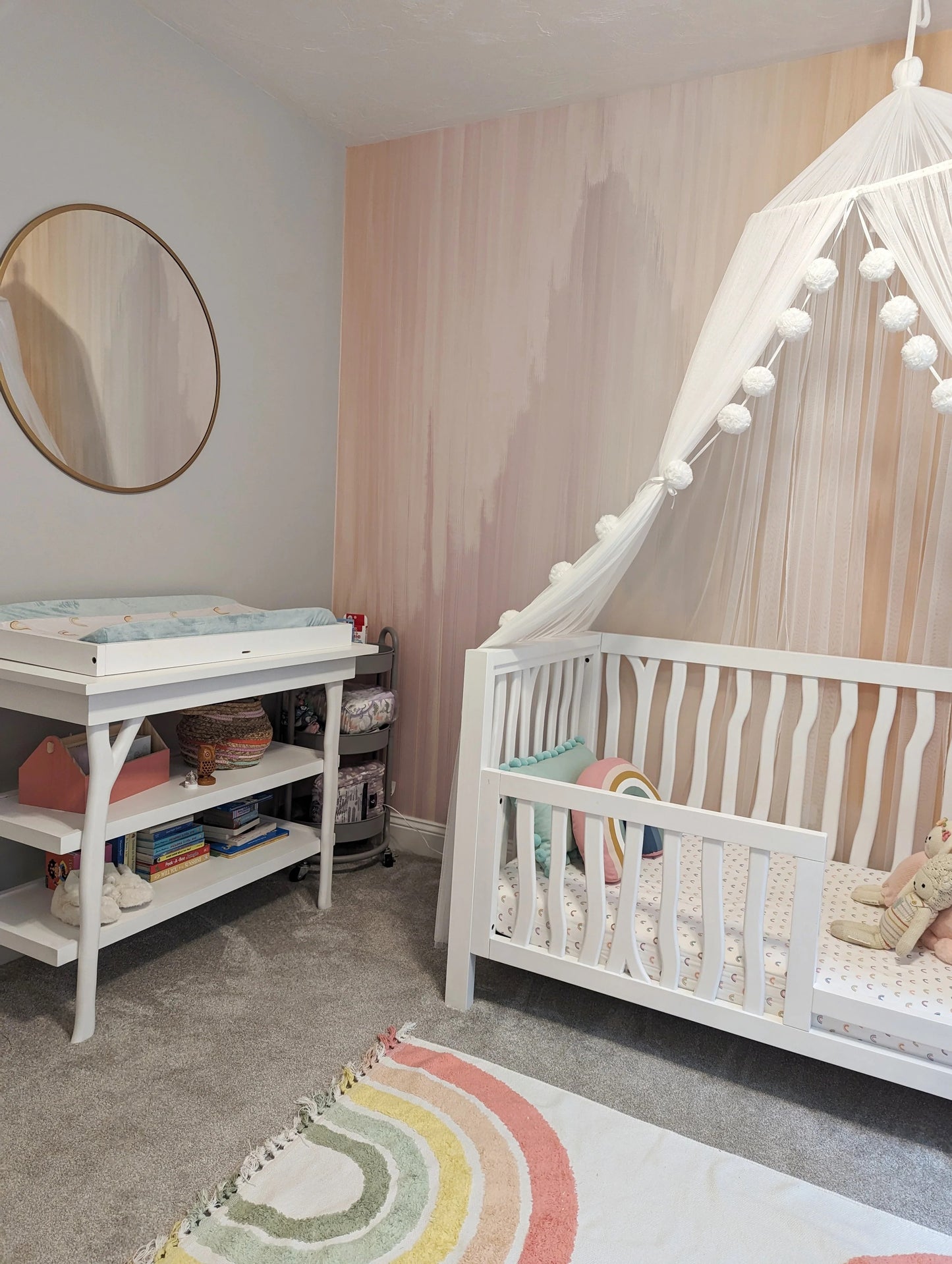 Branch Open Shelf Changing Table in Acacia w/ Snow