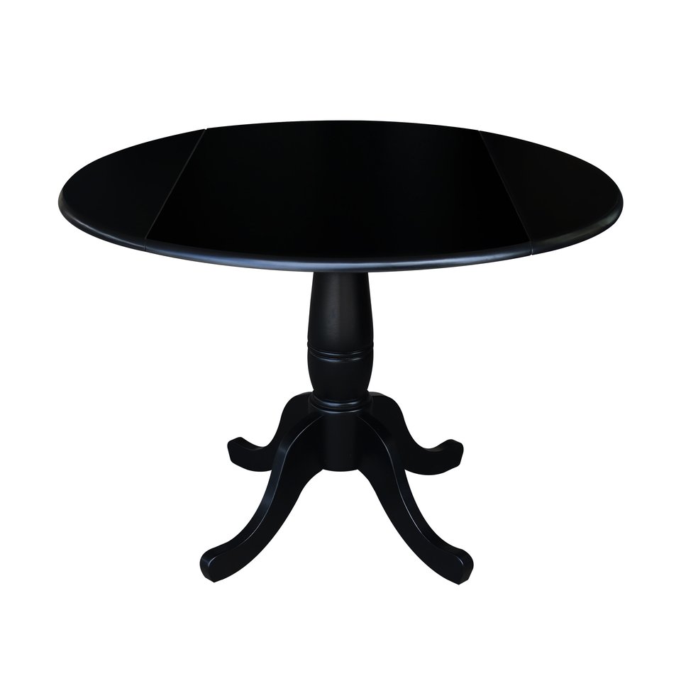 Dining Essentials - 42" Drop Leaf Table Top w/ 30" H Traditional Pedestal in Black