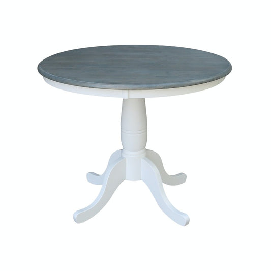 Dining Essentials - 36" Round Table Top w/ 30" H Traditional Pedestal in Heather Gray & White