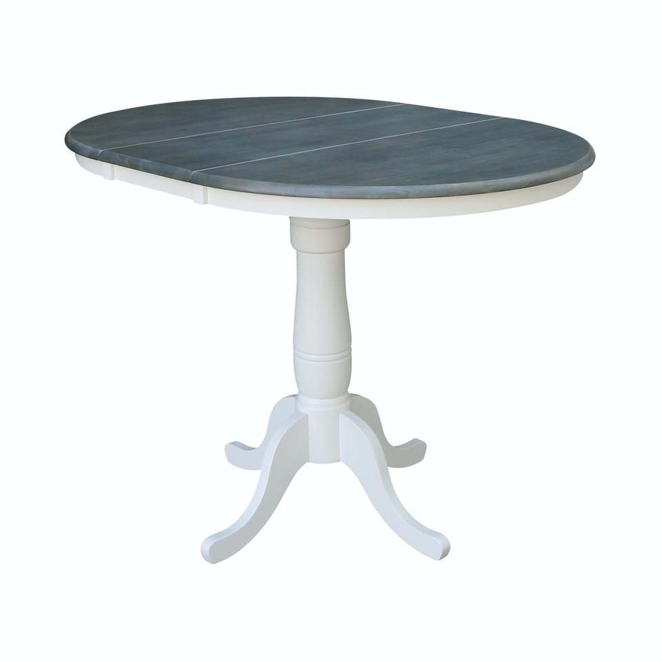 Dining Essentials - 36" Extension Table Top w/ 36" H Traditional Pedestal w/ Extension in Heather Gray & White