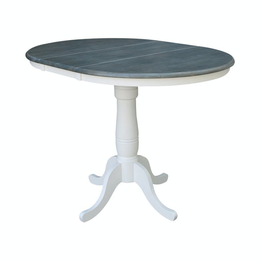 Dining Essentials - 36" Extension Table Top w/ 36" H Traditional Pedestal w/ Extension in Heather Gray & White