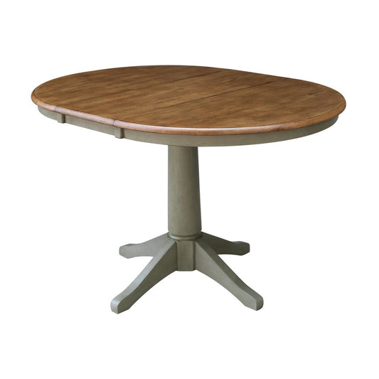 Dining Essentials - 36" Extension Table Top w/ 30" H Transitional Pedestal in Hickory & Stone