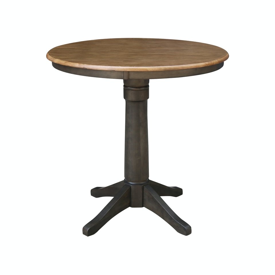 Dining Essentials - 36" Round Table Top w/ 36" H Transitional Pedestal w/ Extension in Hickory & Coal