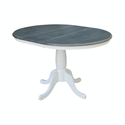 Dining Essentials - 36" Extension Table Top w/ 30" H Traditional Pedestal in Heather Gray & White