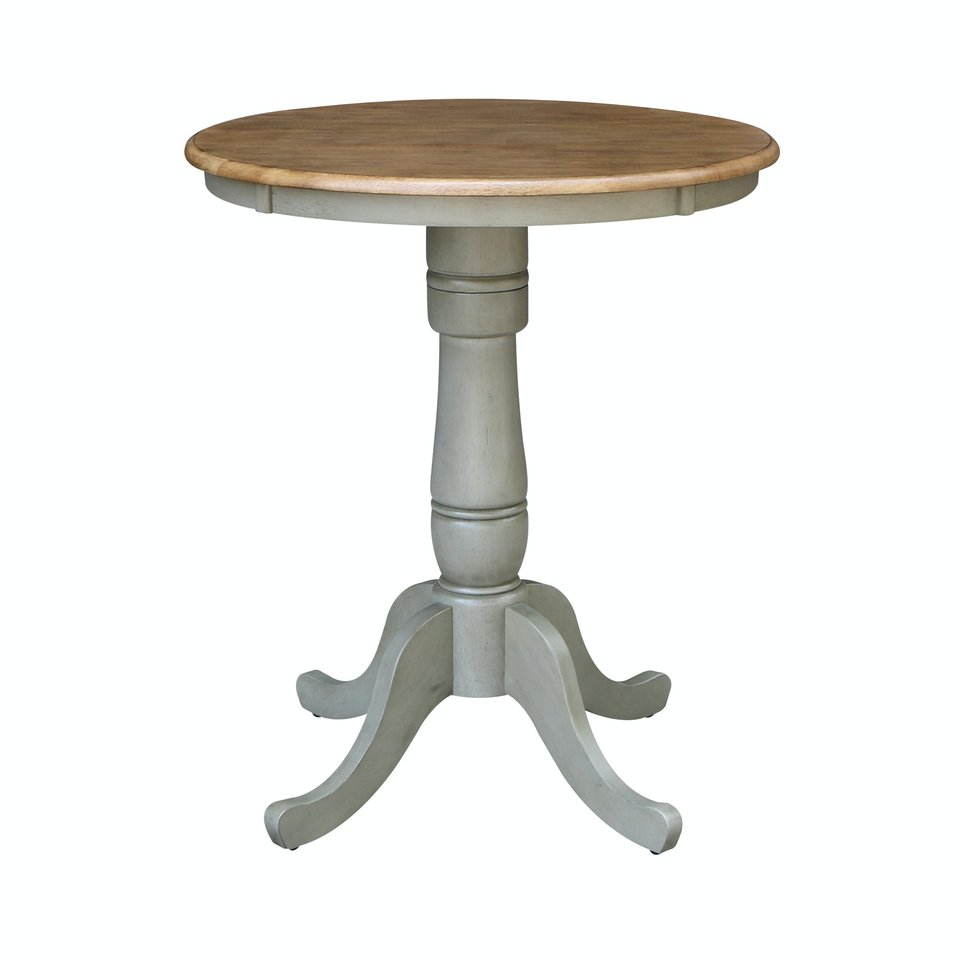 Dining Essentials - 30" Round Table Top w/ 36" H Traditional Pedestal w/ Extension in Hickory & Stone