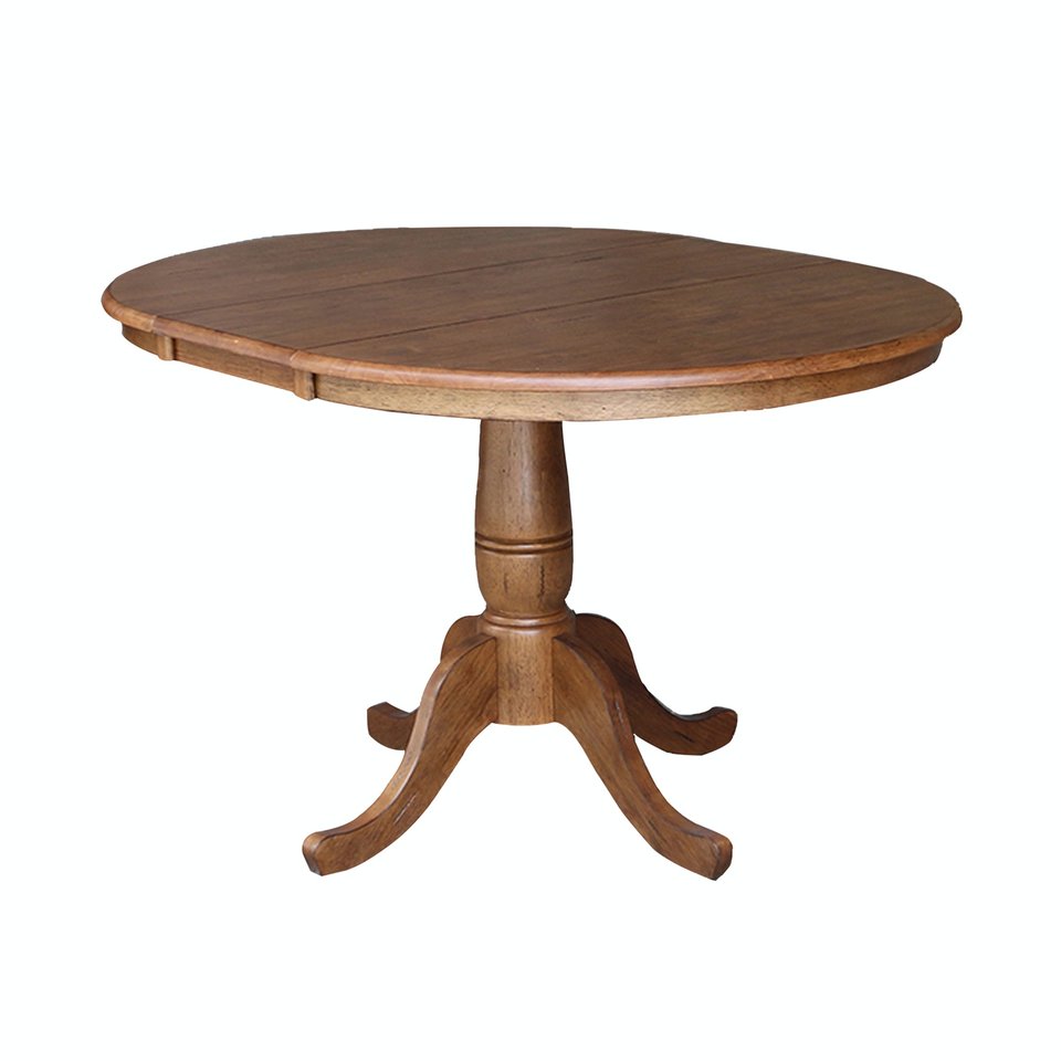 Dining Essentials - 36" Extension Table Top w/ 36" H Traditional Pedestal w/ Extension in Bourbon Oak