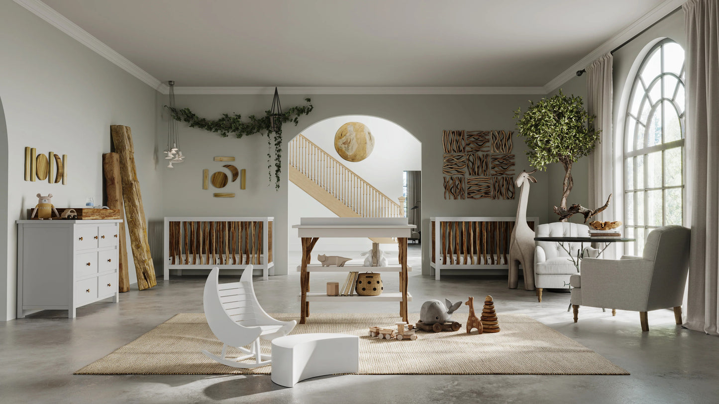 Branch Open Shelf Changing Table in Acacia w/ Snow