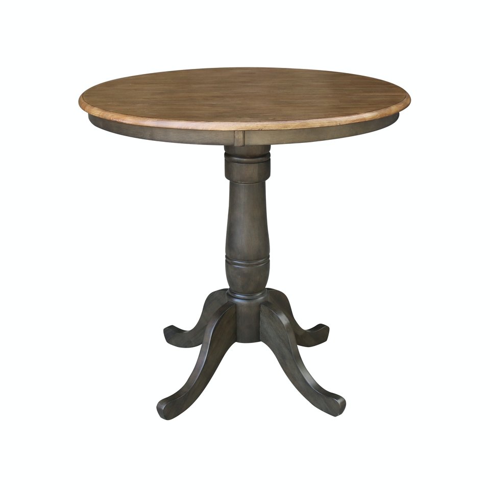 Dining Essentials - 36" Round Table Top w/ 36" H Traditional Pedestal w/ Extension in Hickory & Coal