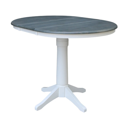 Dining Essentials - 36" Extension Table Top w/ 36" H Transitional Pedestal w/ Extension in Heather Gray & White