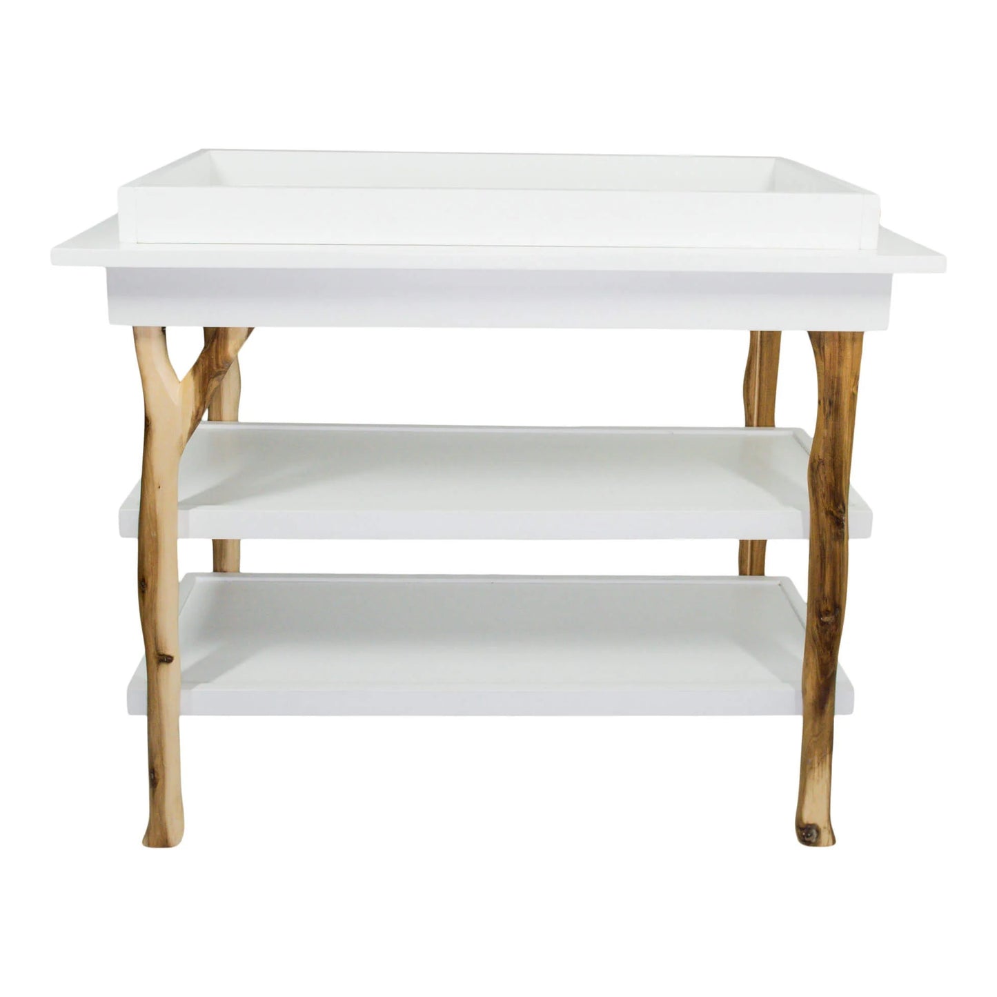 Branch Open Shelf Changing Table in Acacia w/ Snow