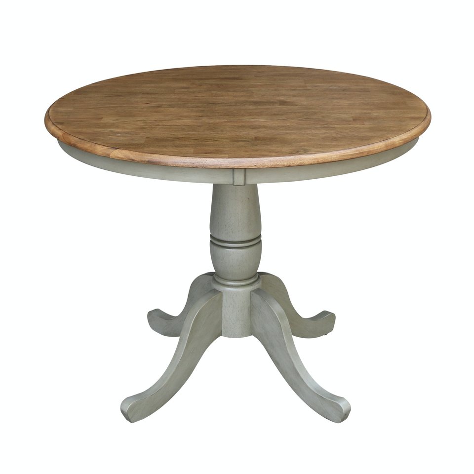 Dining Essentials - 36" Round Table Top w/ 30" H Traditional Pedestal in Hickory & Stone