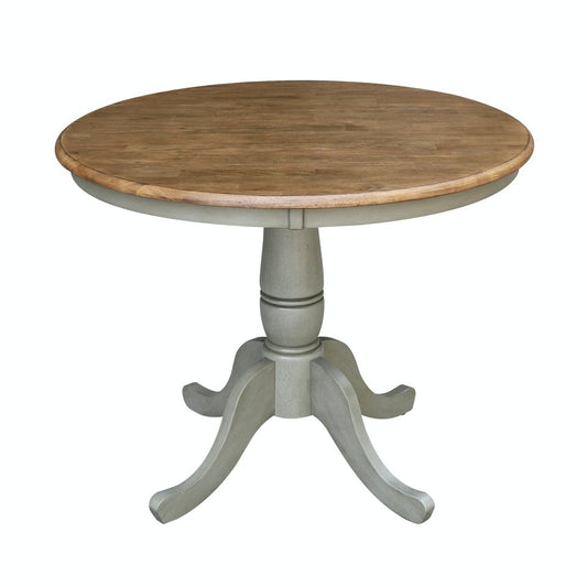 Dining Essentials - 36" Round Table Top w/ 30" H Traditional Pedestal in Hickory & Stone