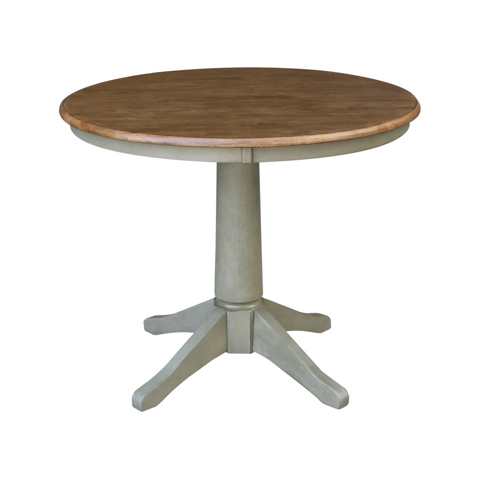 Dining Essentials - 36" Round Table Top w/ 30" Transitional Pedestal in Hickory & Stone