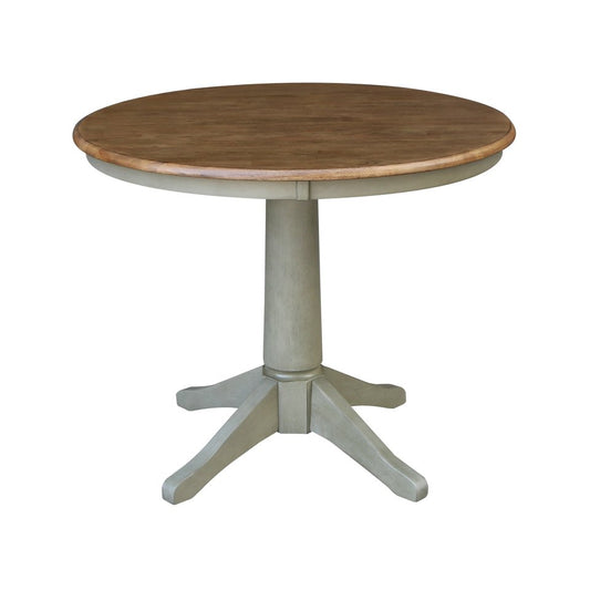 Dining Essentials - 36" Round Table Top w/ 30" Transitional Pedestal in Hickory & Stone