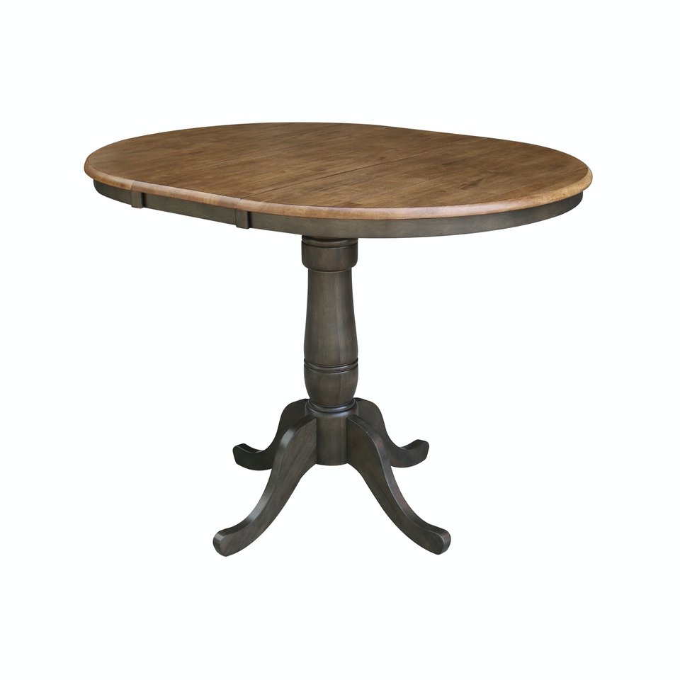 Dining Essentials - 36" Extension Table Top w/ 36" H Traditional Pedestal w/ Extension in Hickory & Coal