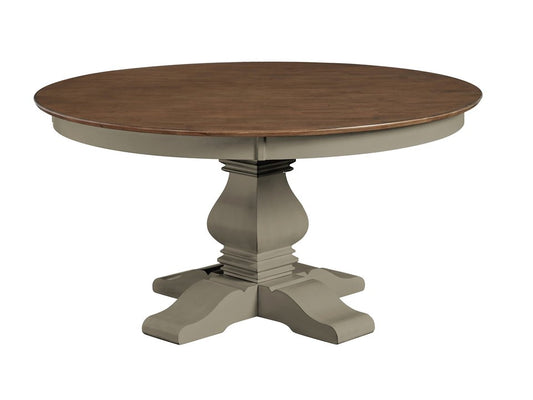 Vista - 60" Solid Round Table Top w/ Banks Pedestal Base in Hickory & Stone
