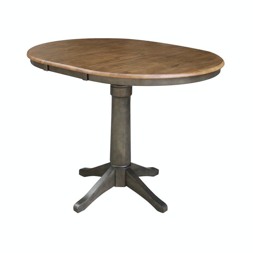 Dining Essentials - 36" Extension Table Top w/ 36" H Transitional Pedestal w/ Extension in Hickory & Coal