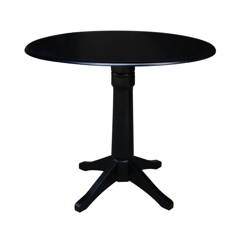 Dining Essentials - 42" Drop Leaf Table Top w/ 36" H Transitional Pedestal w/ Extension in Black