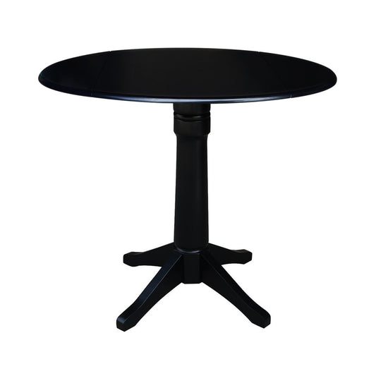 Dining Essentials - 42" Drop Leaf Table Top w/ 36" H Transitional Pedestal w/ Extension in Black