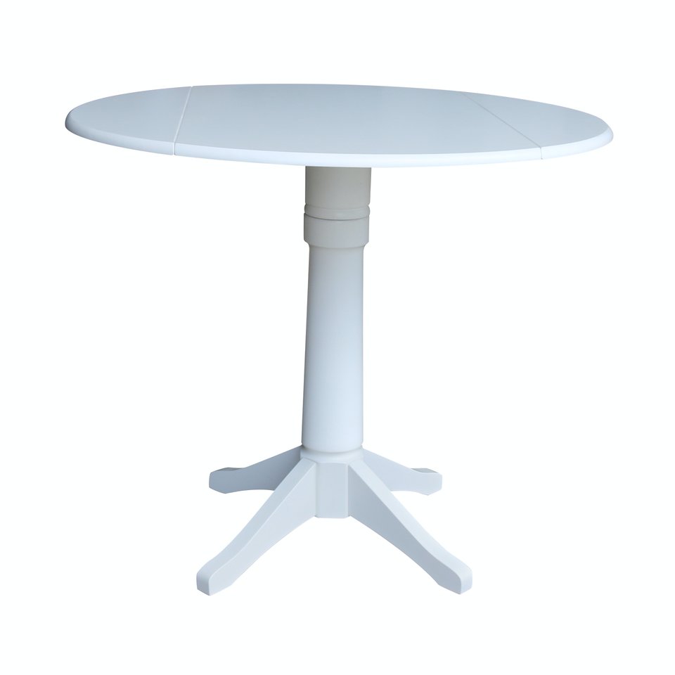 Dining Essentials - 42" Drop Leaf Table Top w/ 36" H Transitional Pedestal w/ Extension in Pure White